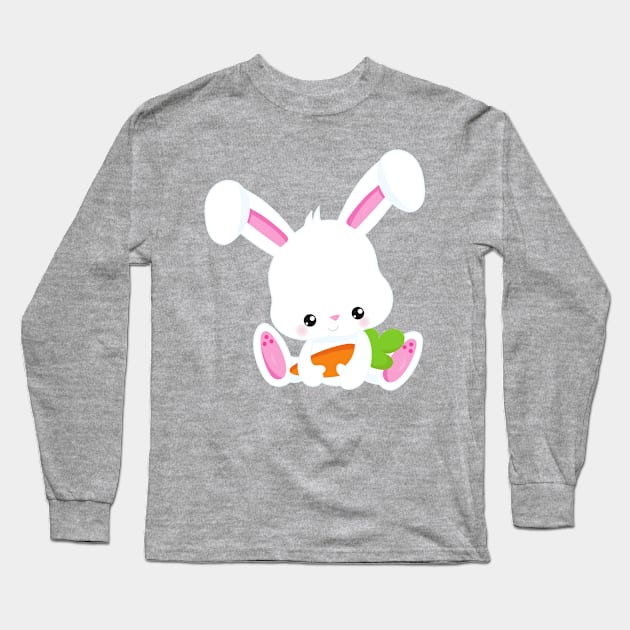 Cute Bunny, White Bunny, Little Bunny, Carrot Long Sleeve T-Shirt by Jelena Dunčević